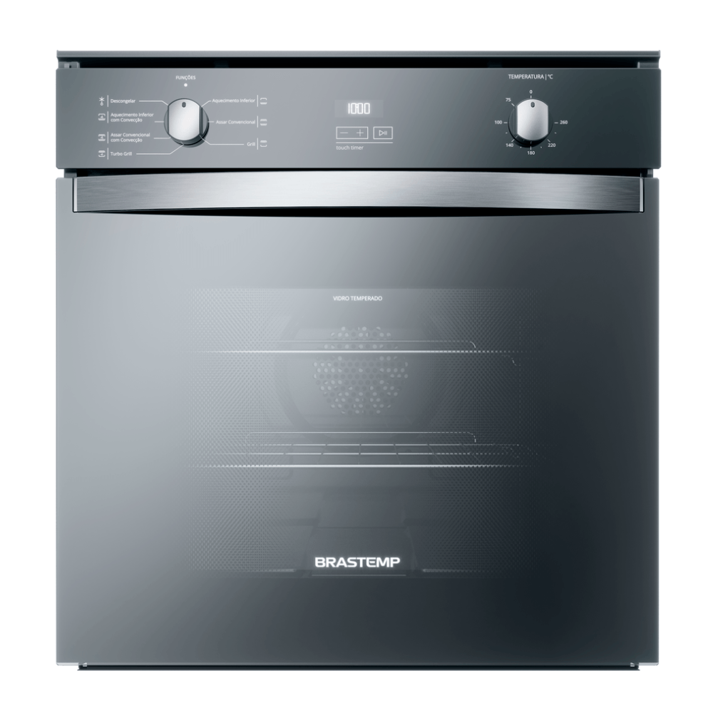 Forno de Embutir Elétrico Brastemp 84 Litros Cor Inox Espelhado com Convecção e Timer Touch - BOC84AR