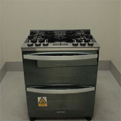 Fogão Brastemp 5 Bocas Duplo Forno Cor Inox Com Mesa De Vidro E Touch Timer Com Autodesligamento - BFD5VCRNS1_WEXCELE_CD5314471 110V