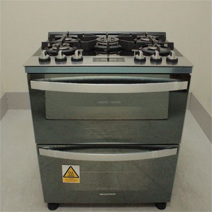 Fogão Brastemp 5 Bocas Duplo Forno Cor Inox Com Mesa De Vidro E Touch Timer Com Autodesligamento - BFD5VCRNS1_WEXCELE_CE5527272 110V
