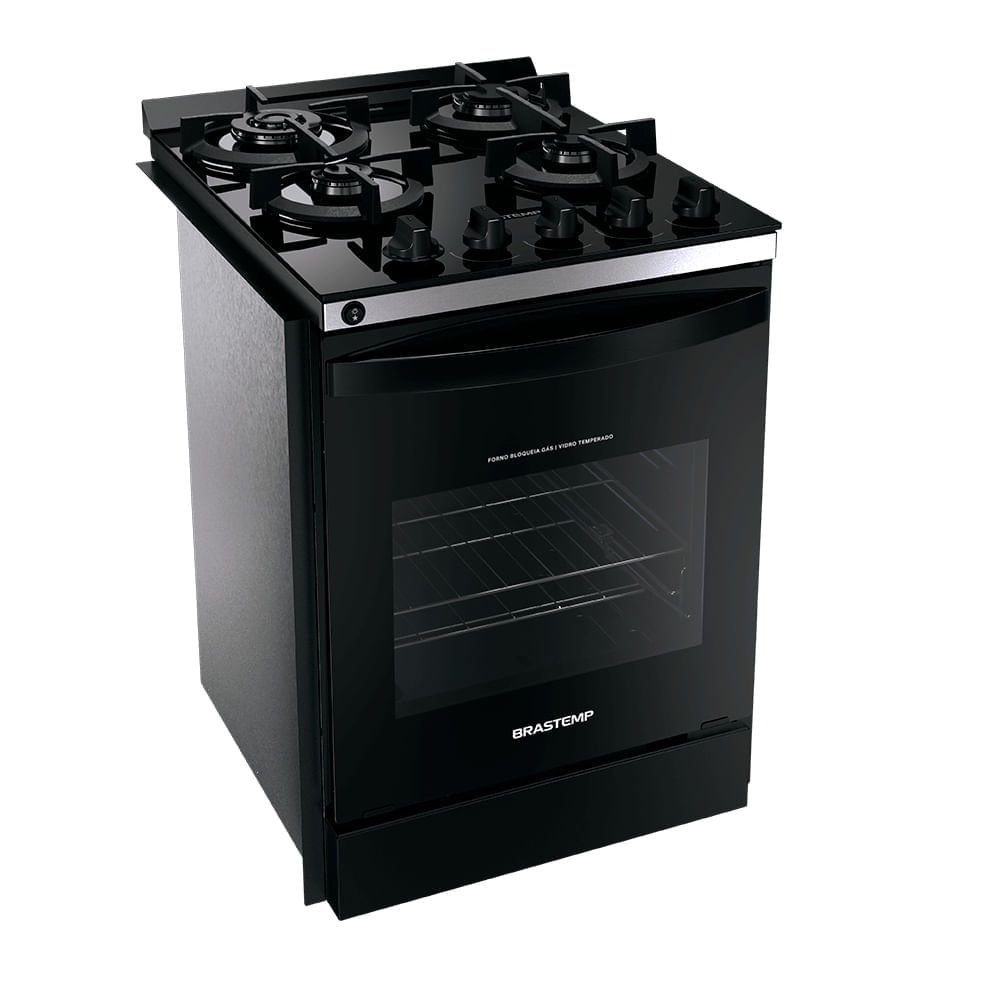 Fogão Brastemp 4 Bocas de Embutir Preto com Mesa de Vidro e Dupla Chama - BYO4XAE