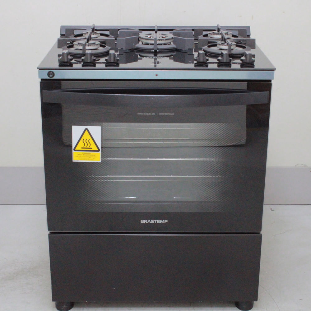 Fogão Brastemp 5 Bocas Preto Com Mesa de Vidro, Função Air Fryer e Turbo Chama - BFS5LAENS3_WBOM_CB6360130