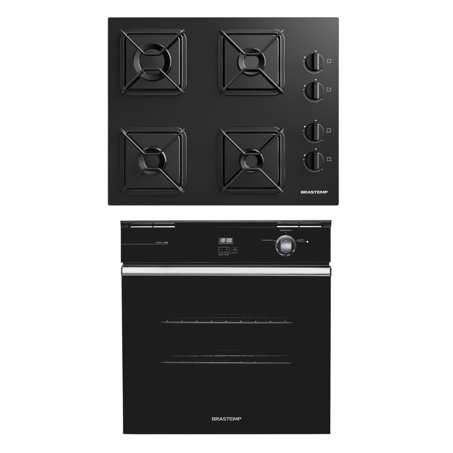 Combo Cooktop 4 Bocas a Gás Cor Preto + Forno de Embutir a Gás 78 Litros Cor Preto Brastemp (BDD61BE + BOA84AE) - BD61_BO8A_CJ
