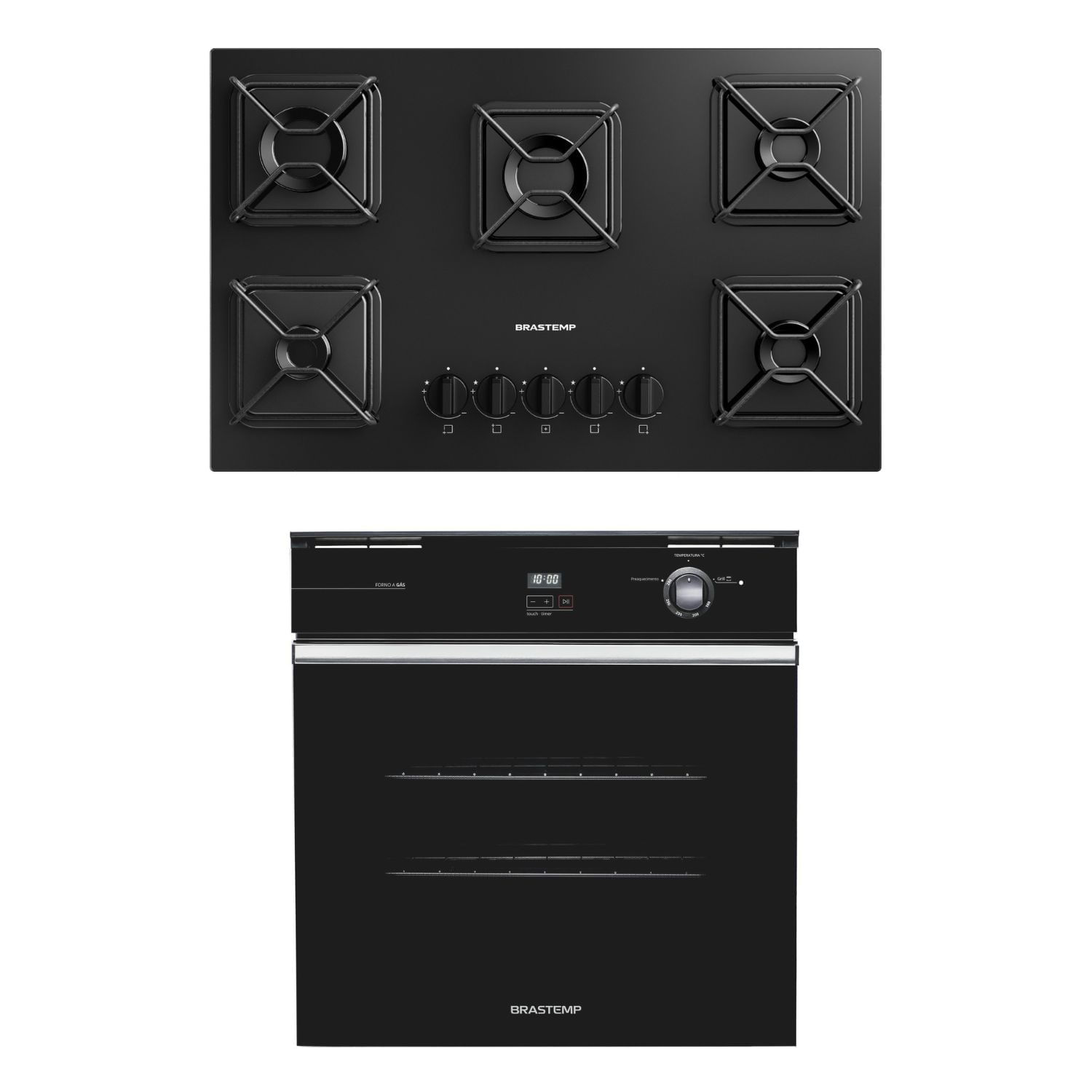 Combo Cooktop 5 Bocas A Gás Cor Preto + Forno De Embutir A Gás 78 Litros Cor Preto Brastemp (Bdd75be + Boa84ae) - Bd75_Bo8a_Cj 220V