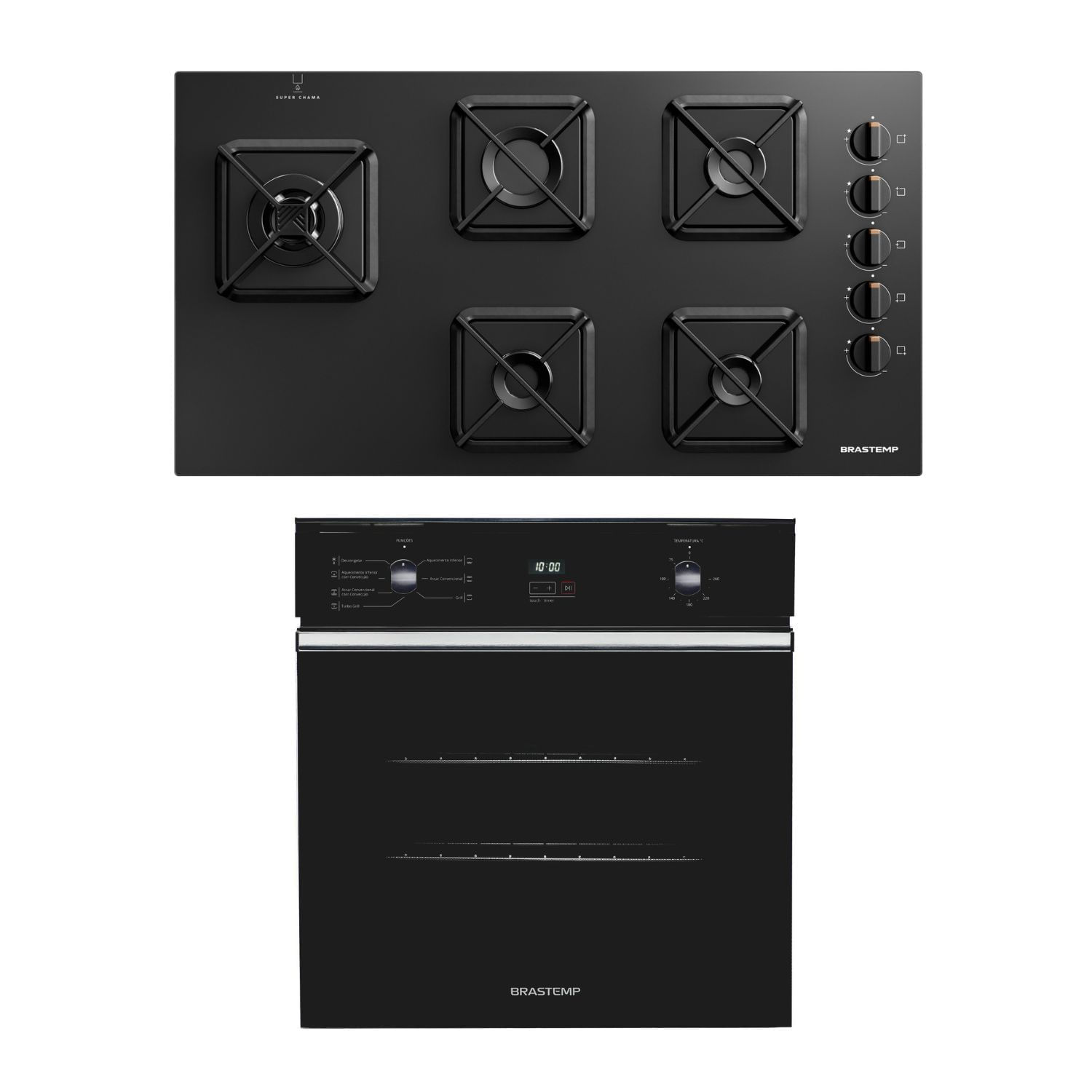 Combo Cooktop 5 Bocas A Gás Cor Preto + Forno De Embutir Elétrico 84 Litros Cor Preto Brastemp (Bds85ae + Boc84ae) - Bd85_Bc8a_Cj 220V