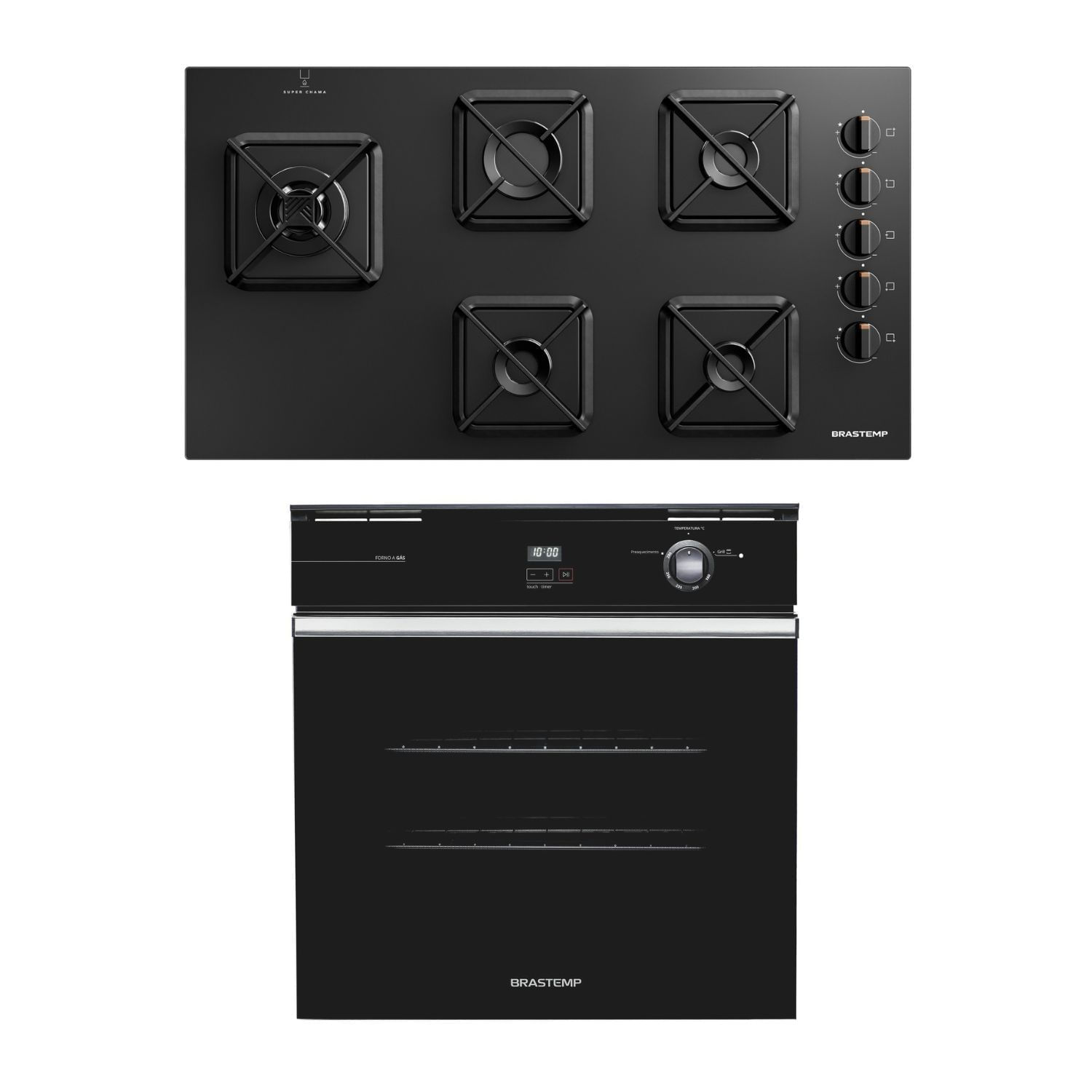 Combo Cooktop 5 Bocas a Gás Cor Preto + Forno de Embutir a Gás 78 Litros Brastemp (BDS85AE + BOA84AE) - BD85_BO8A_CJ
