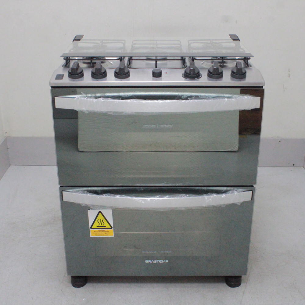 Fogão Brastemp 5 Bocas Duplo Forno Cor Inox Com Botões Removíveis E Exclusivo Aro Protetor - Bfd5ncrns2_Wotimo_Cc6463771 110V