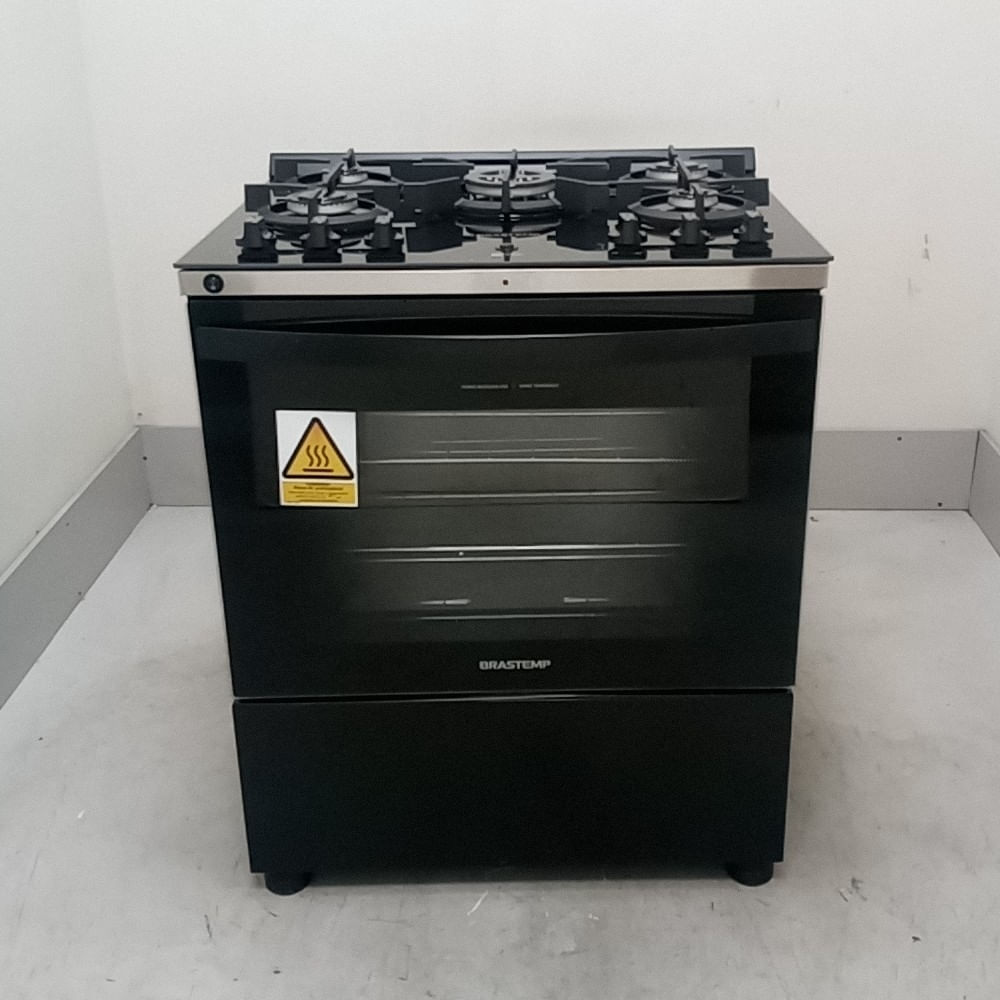 Fogão Brastemp 5 Bocas Preto Com Mesa De Vidro, Função Air Fryer E Turbo Chama - Bfs5laers2_Wotimo_Cd6594098 220V