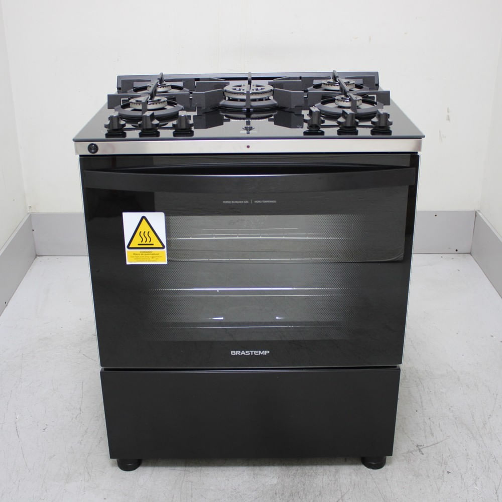 Fogão Brastemp 5 Bocas Preto Com Mesa de Vidro, Função Air Fryer e Turbo Chama - BFS5LAERS2_WOTIMO_CF6660760