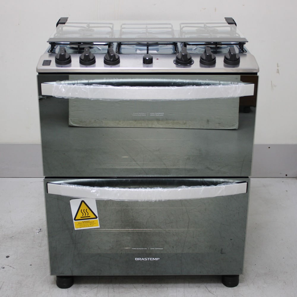 Fogão Brastemp 5 Bocas Duplo Forno Cor Inox Com Botões Removíveis E Exclusivo Aro Protetor - Bfd5ncrns2_Wotimo_Ce6646534 110V