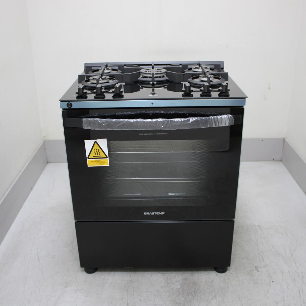Fogão Brastemp 5 Bocas Preto Com Mesa De Vidro, Função Air Fryer E Turbo Chama - Bfs5laers3_Wbom_Cf6668698 220V