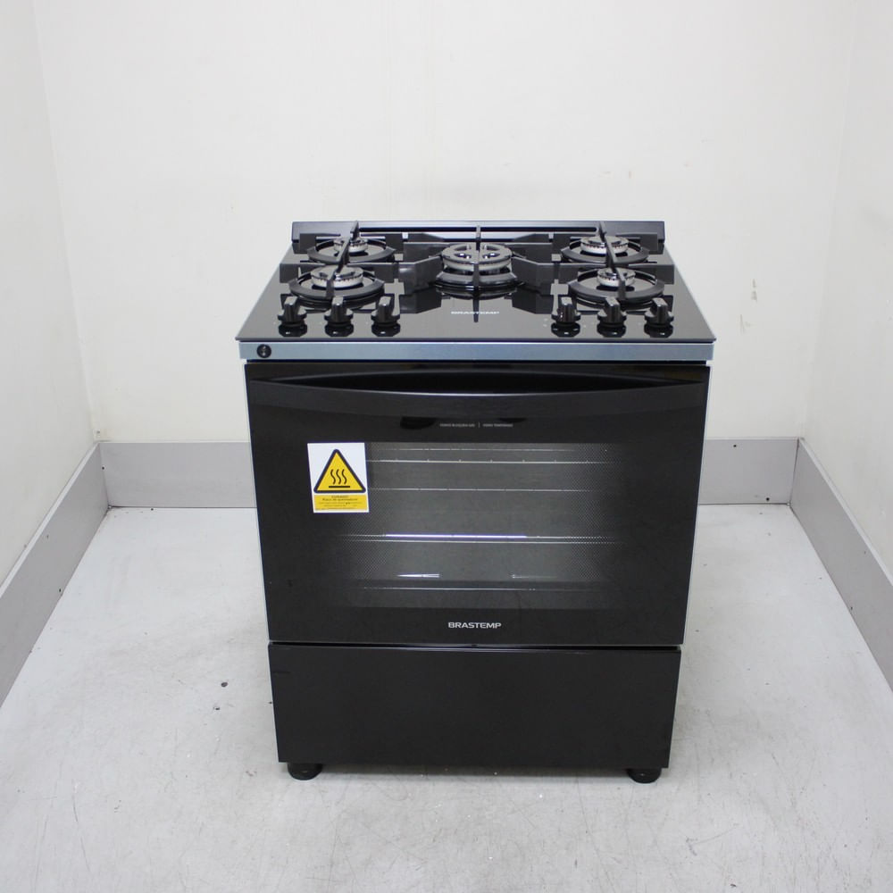 Fogão Brastemp 5 Bocas Preto Com Mesa de Vidro e Turbo Chama - BFS5VCEUS2_WOTIMO_CF6684923