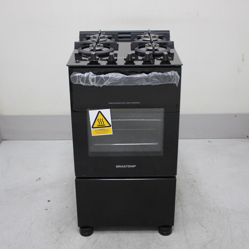 Fogão Brastemp 4 Bocas Preto com Mesa de Vidro e Grades Duplas de Ferro Fundido - BFO4VAEUS2_WOTIMO_CF6687265