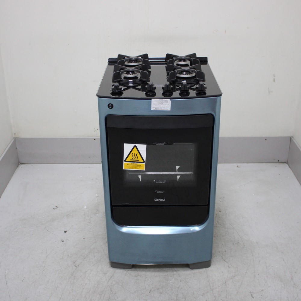 Fogão Consul 4 Bocas Cor Inox Com Mesa De Vidro E Grade De Ferro Fundido - Cfo4varus1_Wexcele_Cf6723988 Bivolt