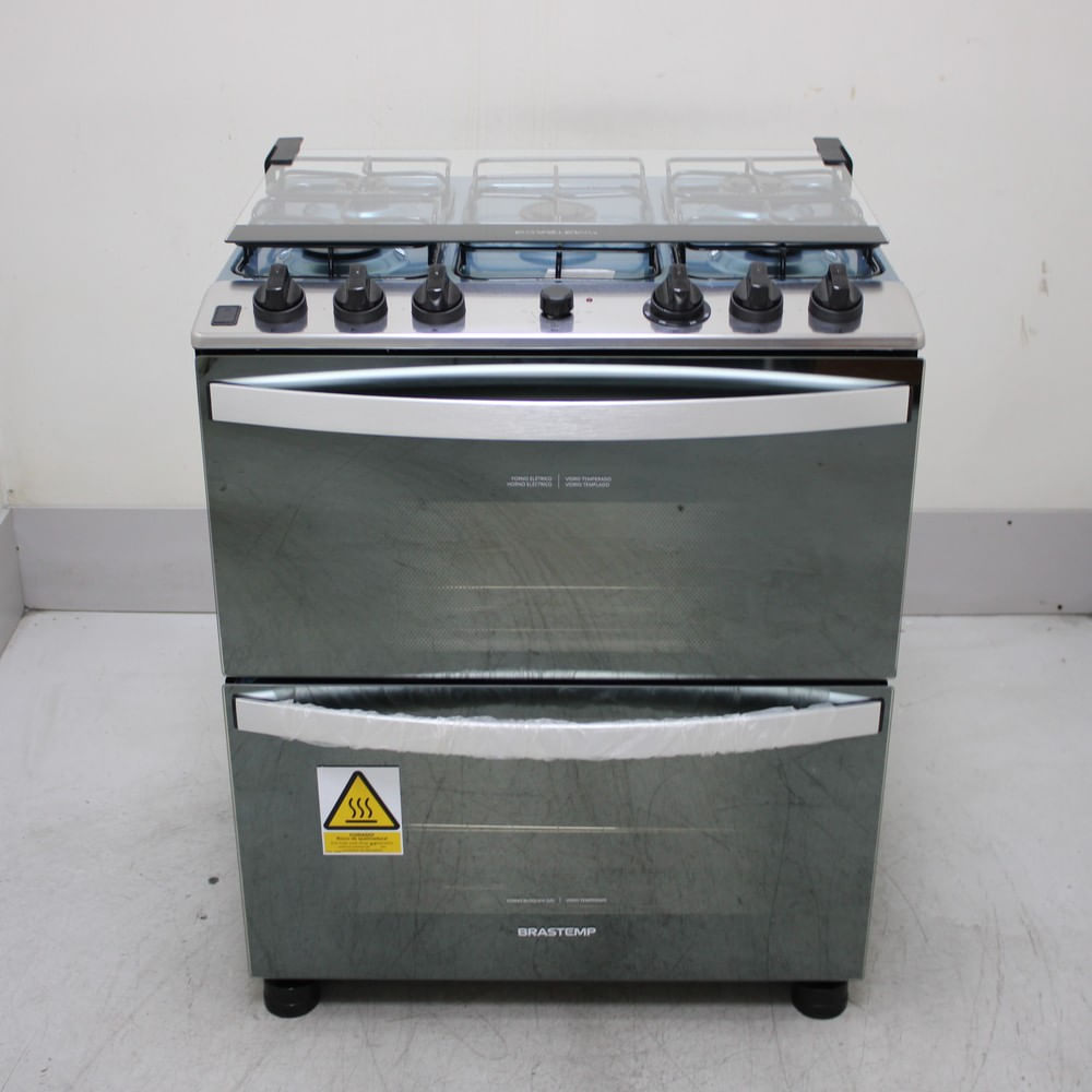 Fogão Brastemp 5 Bocas Duplo Forno Cor Inox Com Botões Removíveis E Exclusivo Aro Protetor - Bfd5ncrns1_Wexcele_Cg6728008 110V