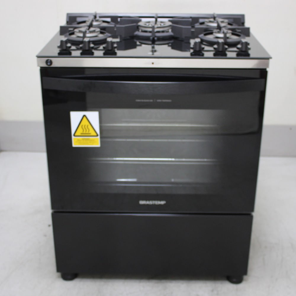 Fogão Brastemp 5 Bocas Preto Com Mesa de Vidro, Função Air Fryer e Turbo Chama - BFS5LAERS2_WOTIMO_CG6756215