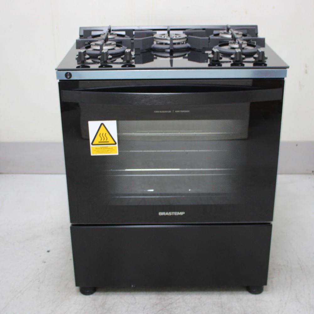 Fogão Brastemp 5 Bocas Preto Com Mesa de Vidro e Turbo Chama - BFS5VCEUS2_WOTIMO_CG6759159