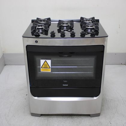Fogão Consul 5 Bocas Cor Inox com Mesa de Vidro e Grade de Ferro Fundido - CFS5VARUS1_WEXCELE_CH6069592 BIVOLT