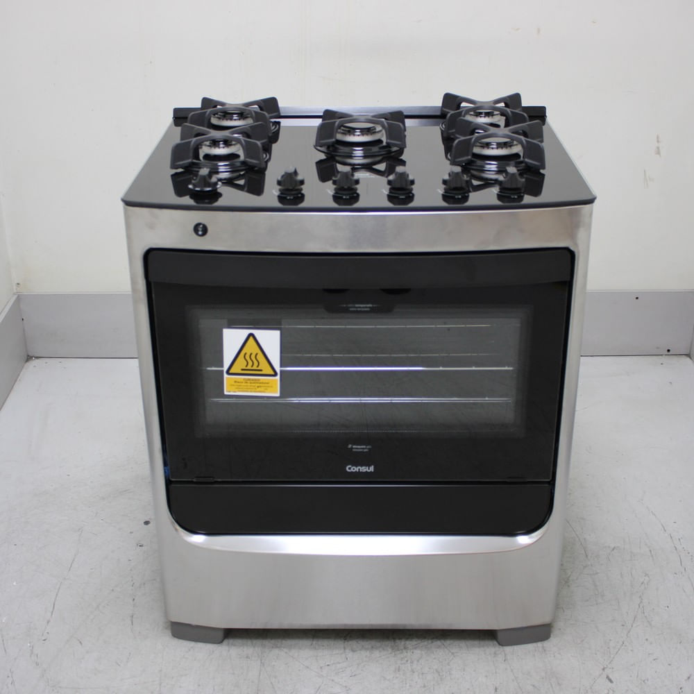 Fogão Consul 5 Bocas Cor Inox Com Mesa De Vidro E Grade De Ferro Fundido - Cfs5varus1_Wexcele_Ch6069592 Bivolt