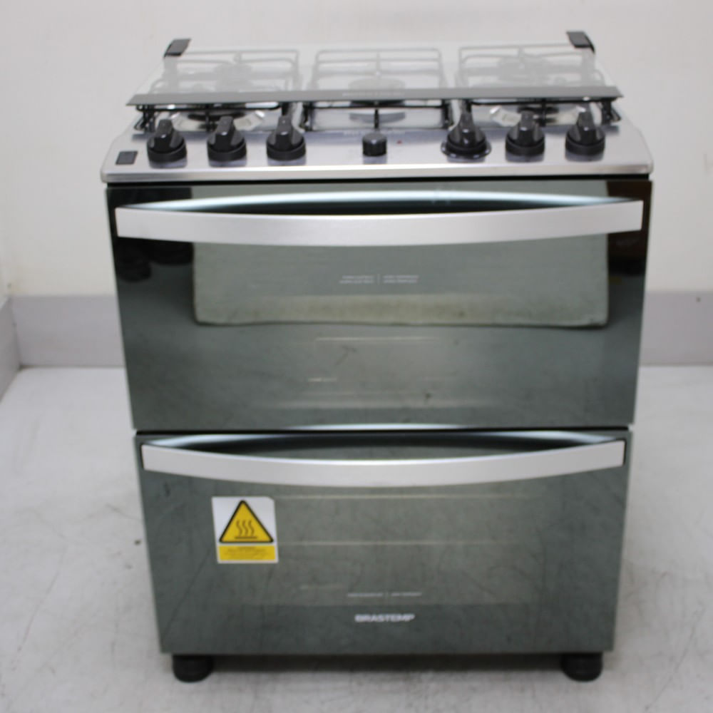 Fogão Brastemp 5 Bocas Duplo Forno Cor Inox Com Botões Removíveis E Exclusivo Aro Protetor - Bfd5ncrns3_Wbom_Ch6803562 110V