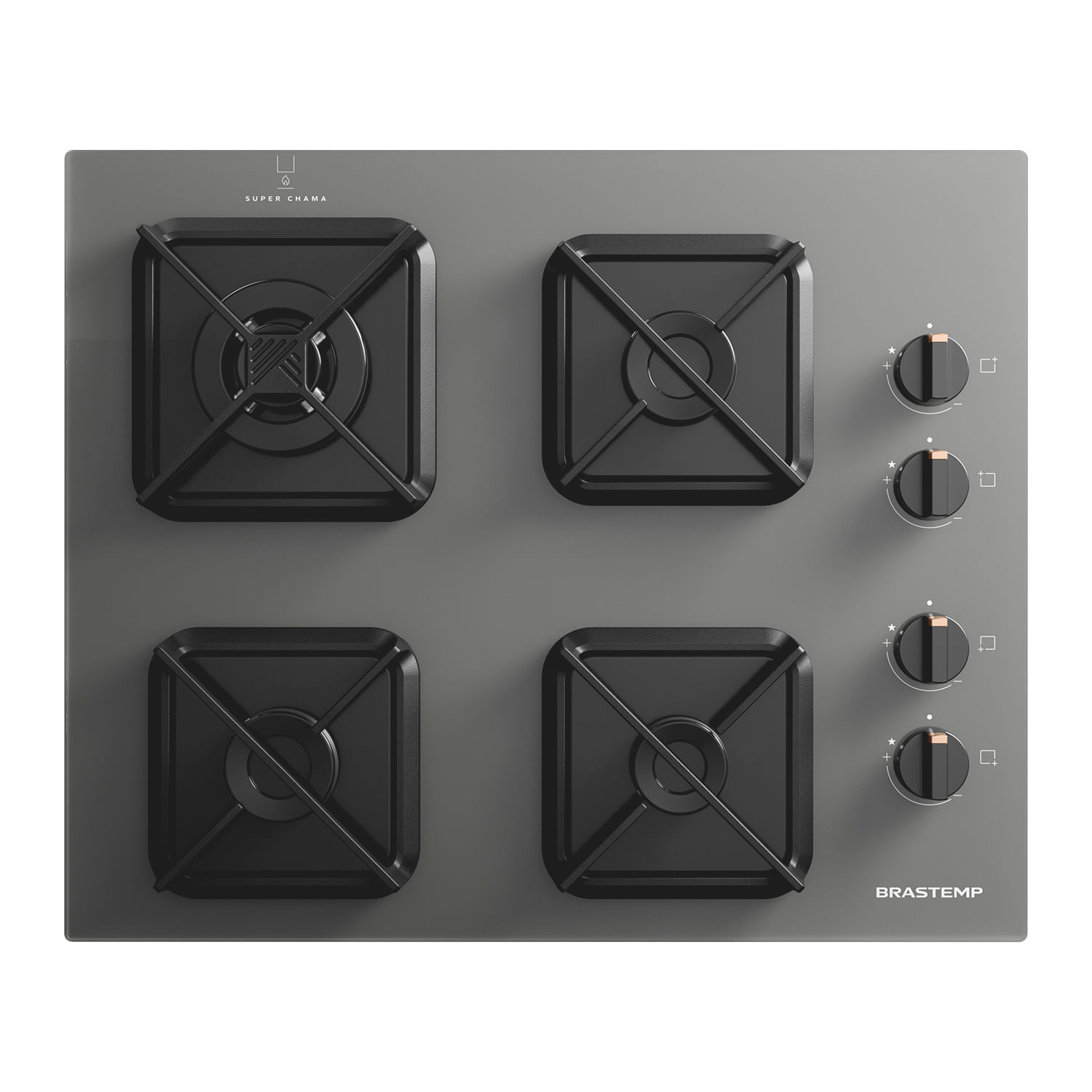 Cooktop 4 Bocas a Gás, Grades de Ferro Fundido e Chamas Especiais Cinza Brastemp - BDS62AS Bivolt
