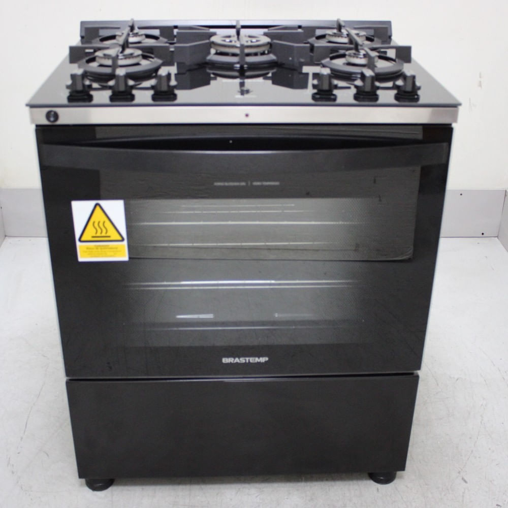 Fogão Brastemp 5 Bocas Preto Com Mesa De Vidro, Função Air Fryer E Turbo Chama - Bfs5laers3_Wbom_Ci6836109 220V