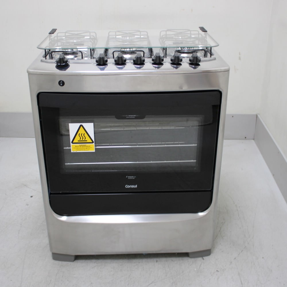 Fogão Consul 6 Bocas Cor Inox Com Botões Removíveis E Vidro Interno Vedado - Cfs6narus2_Wotimo_Ch6103143 Bivolt