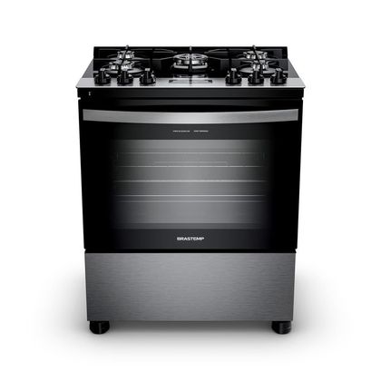Fogão Brastemp 5 Bocas cor Inox  Com Mesa de Vidro, Turbo Chama e Timer - BFS5XAR BIVOLT