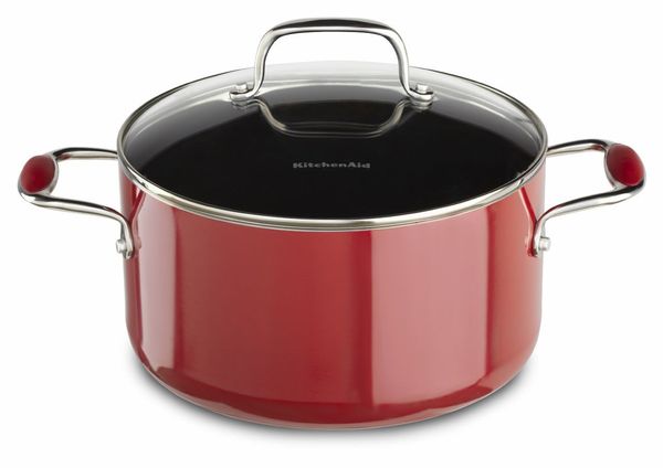 Caçarola baixa em alumínio esmaltado com tampa - 5,7L Vermelha KitchenAid Vermelho