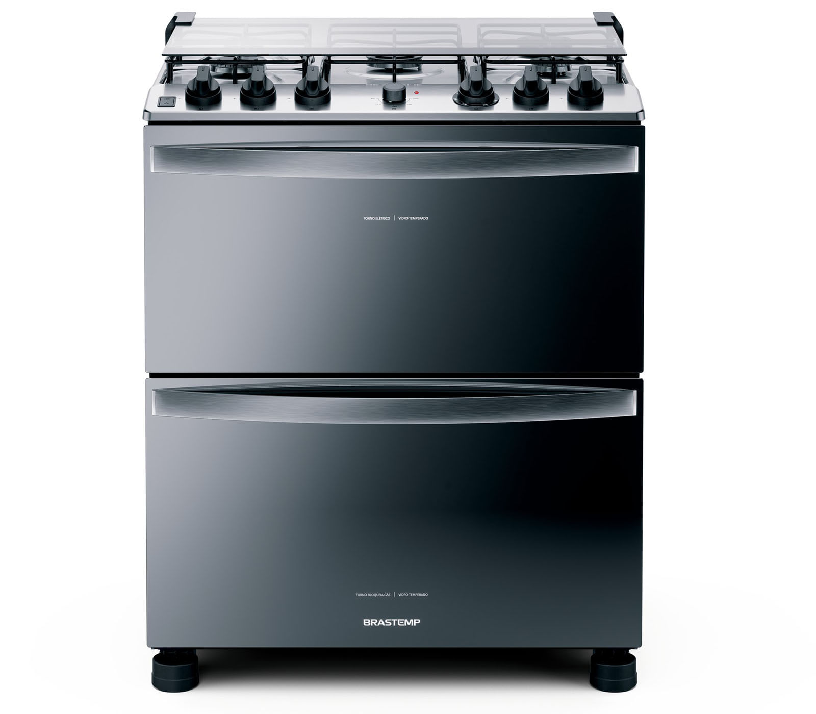 Fogão Brastemp 5 Bocas Duplo Forno Cor Inox Com Botões Removíveis E Exclusivo Aro Protetor - Bfd5ncr 220V