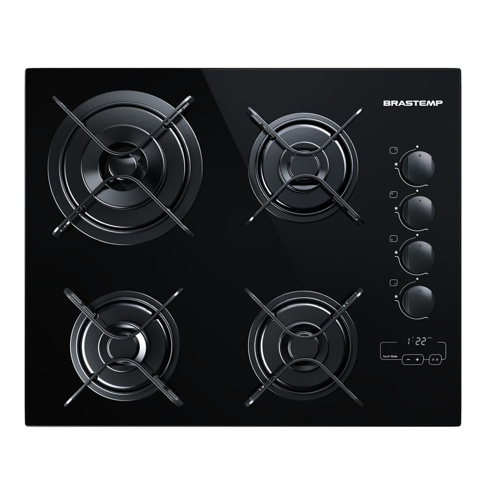 Cooktop 4 Bocas Brastemp Com Duplachama E Timer Touch - Bdt62ae Bivolt