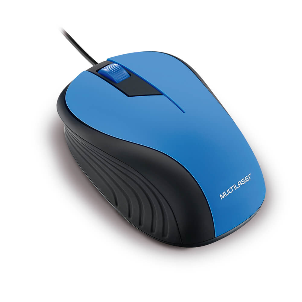 Mouse Multilaser Emborrachado Azul E Preto Com Fio Usb - Mo226