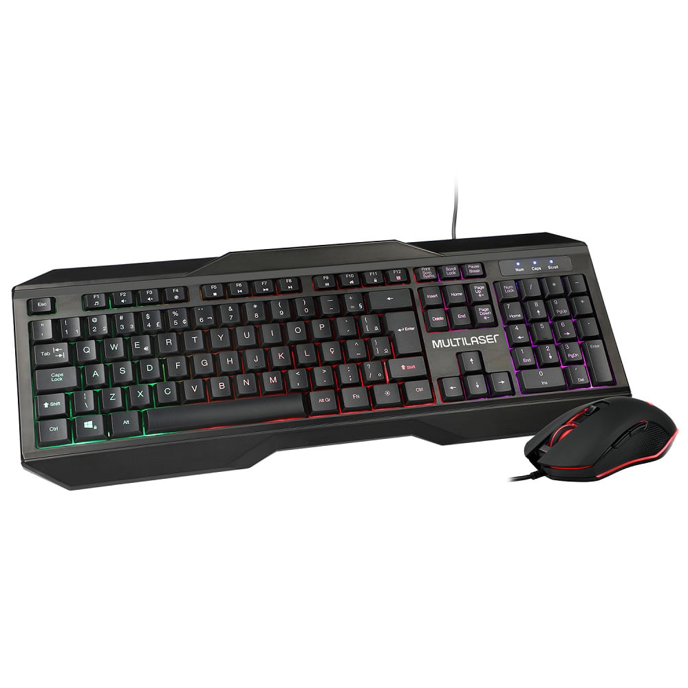 Combo Teclado E Mouse Gamer 2400 Dpi Com Fio E Indicadores De Led Multilaser - Tc239