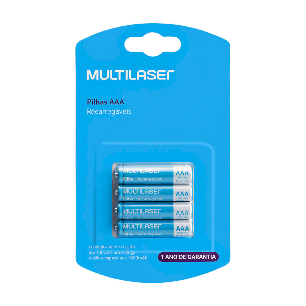 Pilhas Recarregáveis Aaa Multilaser 1000Mah Com 4 Unidades - Cb050 Multilaser