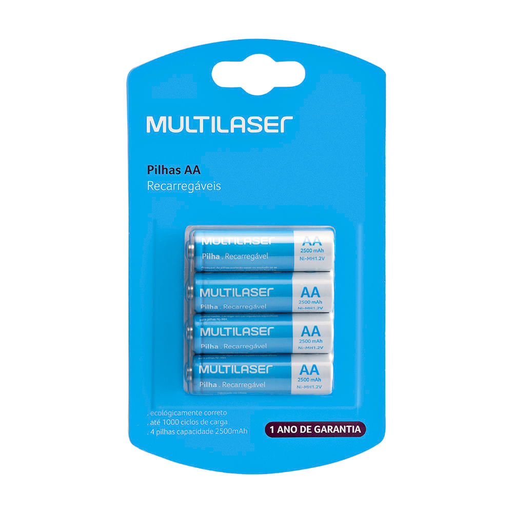 Pilhas Recarregáveis Aa Multilaser 2500Mah Com 4 Unidades - Cb052 Multilaser