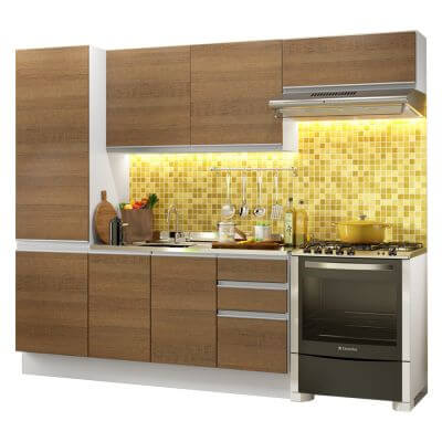 Cozinha Compacta Madesa 100% Mdf Acordes Glamy Com Armário E Balcão Branco/Rustic Marrom