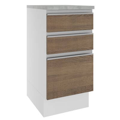 Balcão Madesa Glamy 40 Cm 3 Gavetas Branco/Rustic Marrom