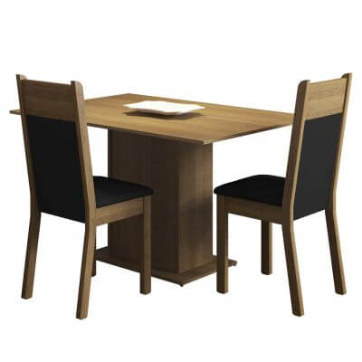 Conjunto Sala De Jantar Madesa Gabi Mesa Tampo De Madeira Com 2 Cadeiras Rustic/Preto/Sintético Preto Marrom