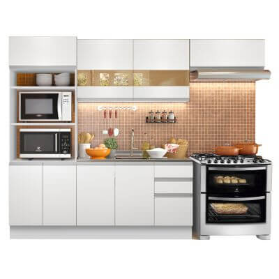 Cozinha Compacta Glamy Marselha 8 Portas 3 Gavetas Branco Branco