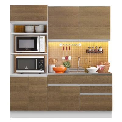 Cozinha Compacta Madesa Glamy Lívia 6 Portas 2 Gavetas Branco/Rustic