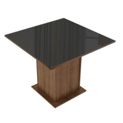 Mesa Madesa Quadrada Tampo De Vidro 5363 Rustic/Preto Marrom