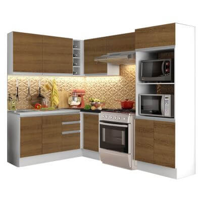 Cozinha Completa Madesa 100% Mdf Acordes Glamy De Canto Rustic/Branco Marrom