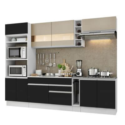 Cozinha Completa Madesa Vicenza Com Armário E Balcão (Sem Tampo E Pia) Branco/Preto/Crema Branco