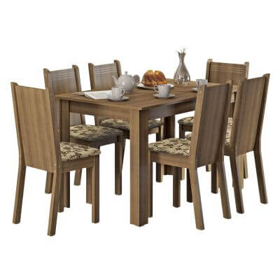 Conjunto Sala De Jantar Madesa Maris Mesa Tampo De Madeira Com 6 Cadeiras Rustic/Bege Marrom Marrom