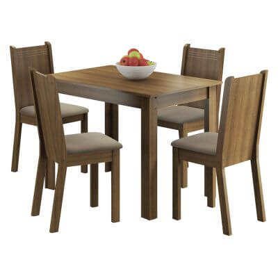 Conjunto Sala De Jantar Madesa Rute Mesa Tampo De Madeira Com 4 Cadeiras Rustic/Pérola Marrom