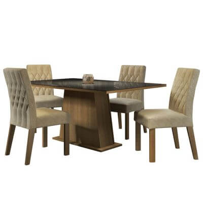 Conjunto Sala De Jantar Madesa Grazi Mesa Tampo De Vidro Com 4 Cadeiras Rustic/Preto/Imperial Marrom