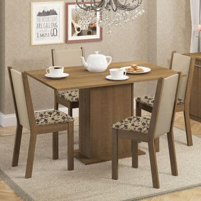 Conjunto Sala De Jantar Madesa Talita Mesa Tampo De Madeira Com 4 Cadeiras Rustic/Crema/Bege Marrom Marrom