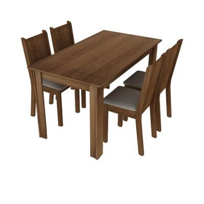 Conjunto Sala De Jantar Rosie Madesa Mesa Tampo De Madeira Com 4 Cadeiras Rustic/Crema/Pérola Marrom