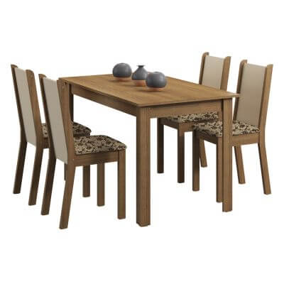 Conjunto Sala De Jantar Madesa Bea Mesa Tampo De Madeira Com 4 Cadeiras Rustic/Crema/Bege Marrom Marrom