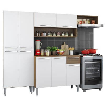 Cozinha Compacta Madesa Emilly Top Com Armário E Balcão Rustic/Branco Marrom