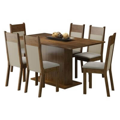 Conjunto Sala De Jantar Lousiana Madesa Mesa Tampo De Madeira Com 6 Cadeiras Rustic/Crema/Pérola